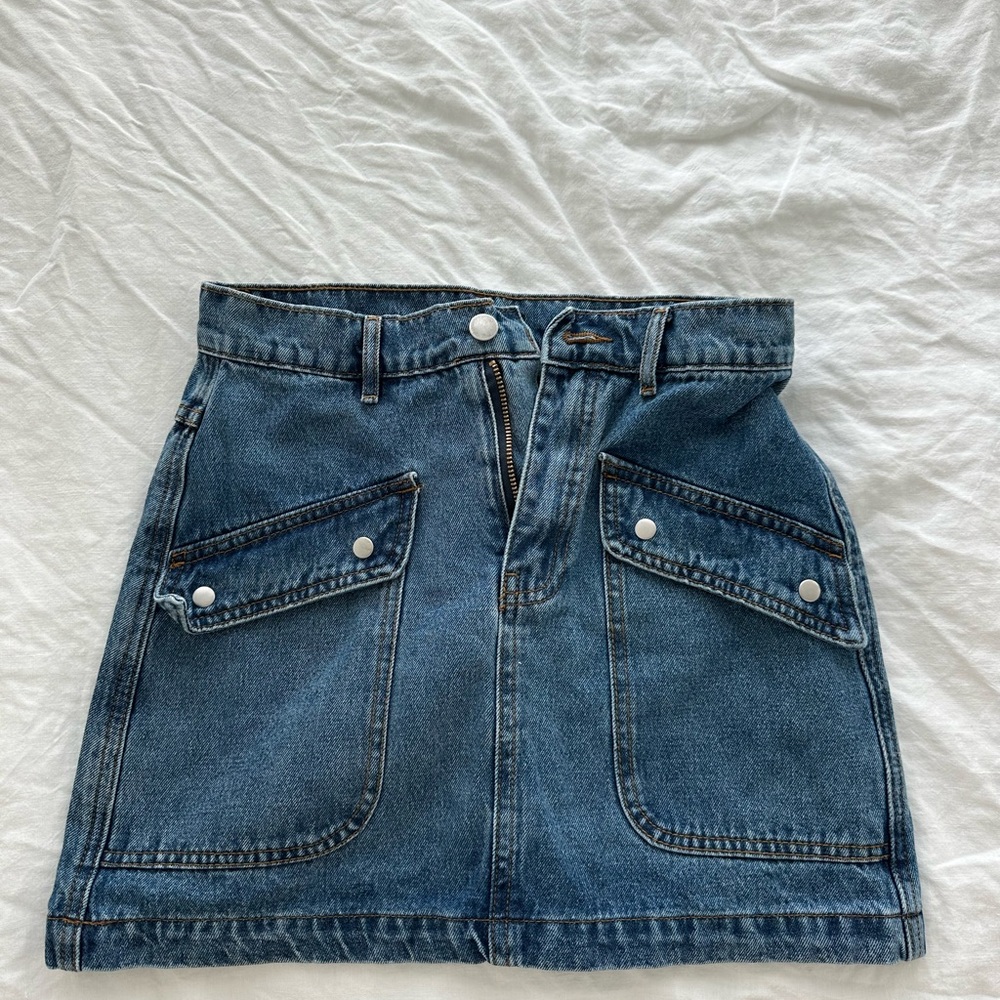 Aqua A-Line Denim Skirt with Pockets